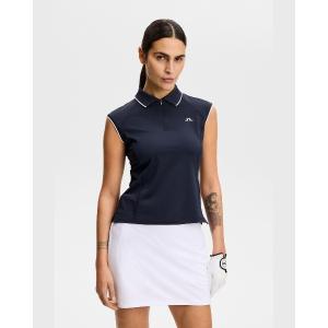 ポロシャツ ポロ 「J.LINDEBERG/GOLF」 衿つきノースリーブシャツ ストライプ Lei Polo レディース
