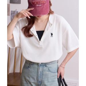 tシャツ U.S. POLO ASSN./ユーエスポロアッスン 別注 ロゴ刺繍 ワッフルヘンリーネックTシャツ レディース