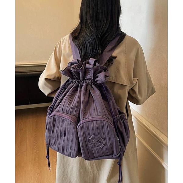 デイバック リュック 巾着型 ダブルポケット 2WAY リュック レディース