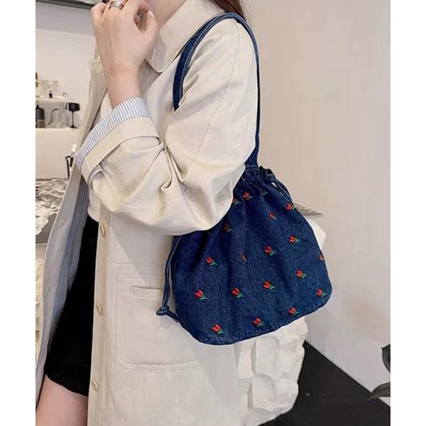 トートバッグ チューリップ刺繍 巾着 トートバッグ レディース