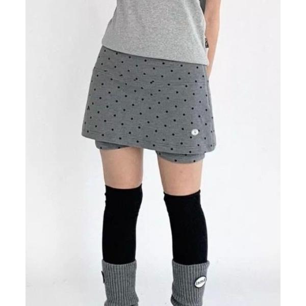 スカート 「春夏新作」ドット柄レイヤード見せミニスカート
