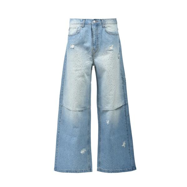 ジーンズ 25FWM SCRIPT LOGO FADE RHINESTONE DENIM PANTS...