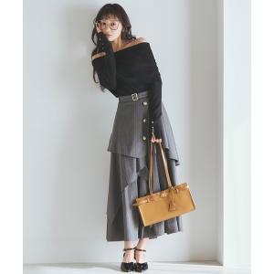 スカート ベルト付きレイヤードデザインフレアスカート