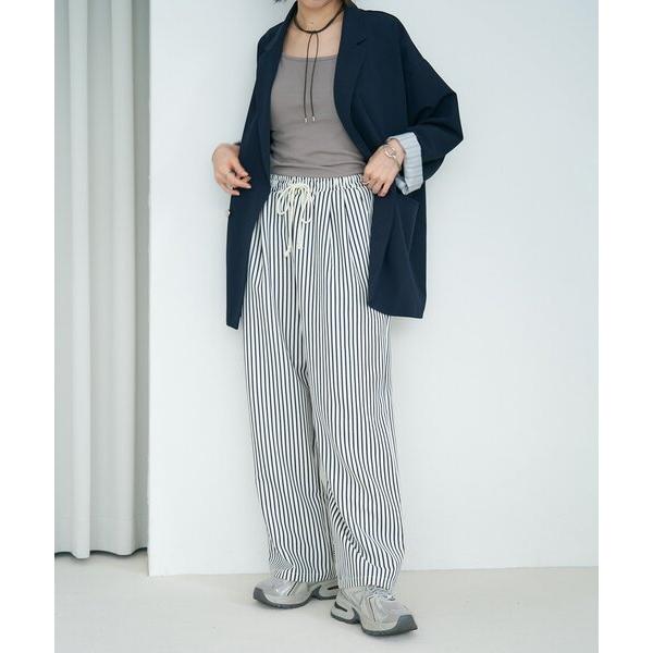 パンツ 「M/Lサイズ展開」ストライプイージーパンツ レディース