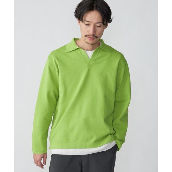 「SHIPS」 長袖ポロシャツ MEDIUM ライトグリーン メンズ