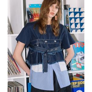 tシャツ デニムシャツレイヤードデザインＴシャツ レディース