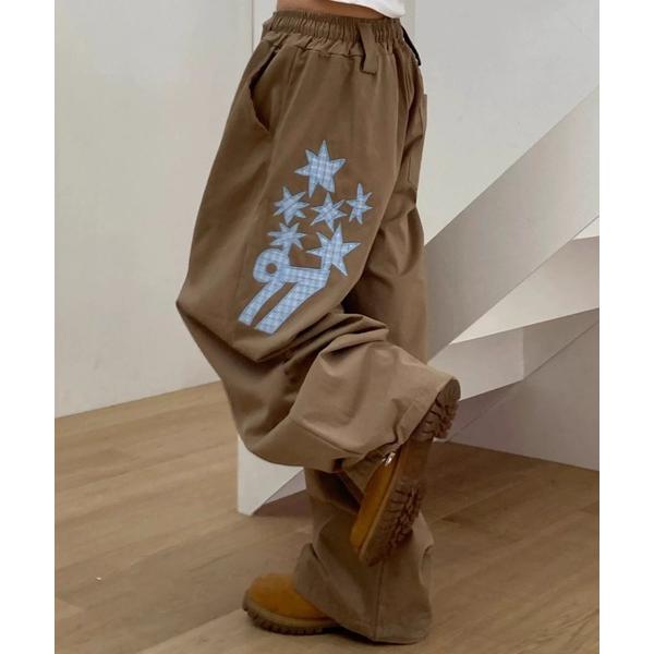 パンツ スターナンバリングパッチワークワイドパンツ レディース