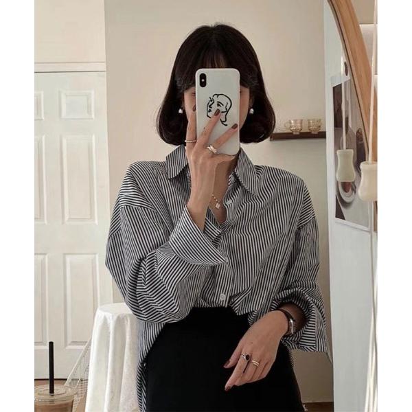 ブラウス シャツ ストライプ オーバー シルエット シャツ レディース