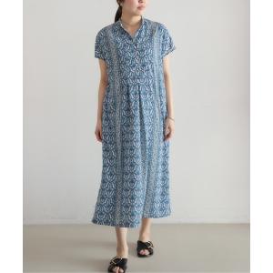 ワンピース 「予約」モロッコタイルプリント　タックワンピース