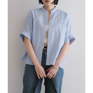 ブラウス シャツ 綿ストライプ　バンザイシャツ レディース