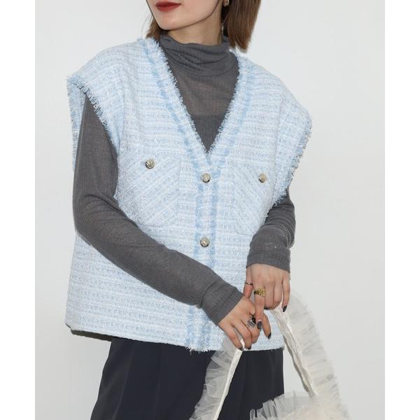 ベスト ジレ Abanicos ファンシーツイード Ｖカラージレ レディース