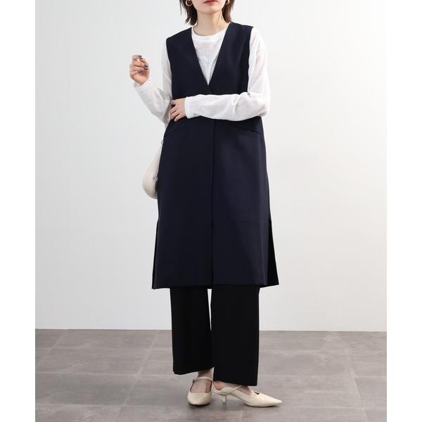 ベスト ジレ Abanicos ソフトツイル Ｖカラーロングジレ レディース