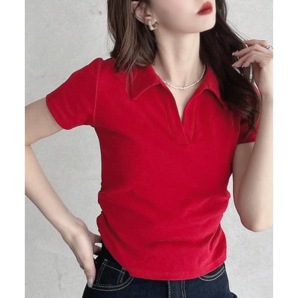 tシャツ こなれ感たっぷりのスキッパーデザイントップス レディース