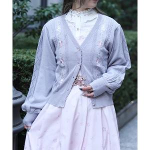 カーディガン 桜刺繍ニットカーディガン レディース