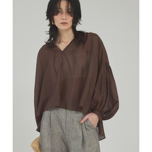 ブラウス シャツ 「シルク混で上品」ブライトローンボリュームシアーブラウス/春服/夏服/オフィスカジ...