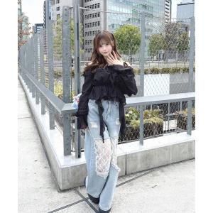 ジーンズ デニム デニムパンツ レースダメージデニム レディース
