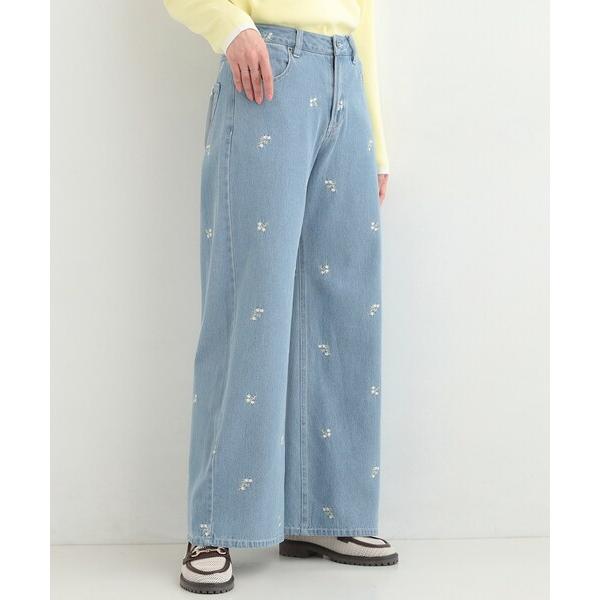 ジーンズ デニム デニムパンツ 「洗濯機可/S-LL」フラワー刺繍が女性らしさをプラス バギーデニム...