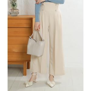 パンツ クリアボタン ハイウエストワイドシルエットパンツ(美脚ライン/ウォッシャブル/ストレッチ) レディース