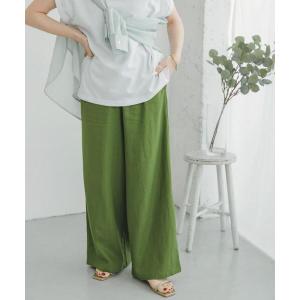 ワイドパンツ パンツ 「Sサイズあり/洗濯可」リネンレーヨンワイドパンツ レディース