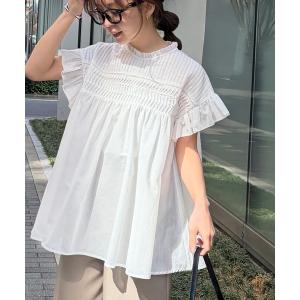 ブラウス シャツ 夏 半袖 ピンタックフリルボイルブラウス レディース