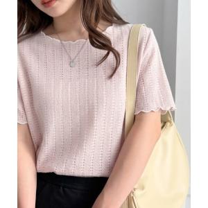 tシャツ 半袖 透かし柄メロー配色Ｔシャツ レディース