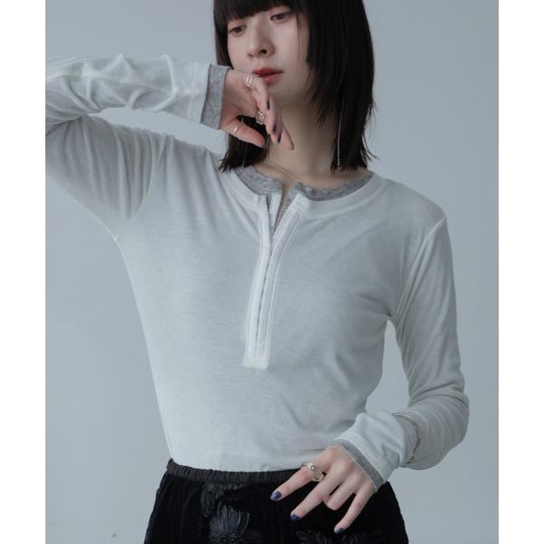 tシャツ フロントフックシアーリブトップス レディース