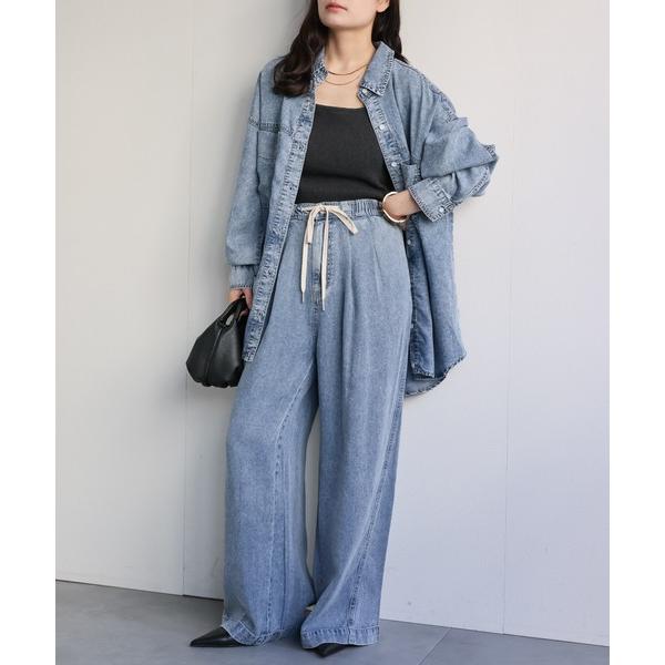 ジーンズ デニム デニムパンツ とろみデニム イージーワイドパンツ / 体型カバー・大人リラックス ...