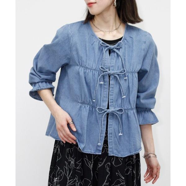 ブラウス シャツ リボンデニムブラウス レディース