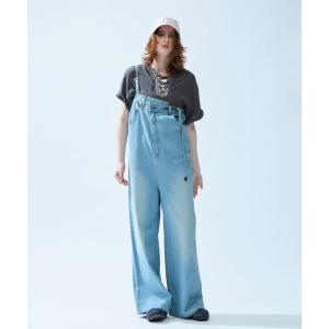 ワイドパンツ ジーンズ デニム デニムパンツ デニムフロントシフトサロペット レディース