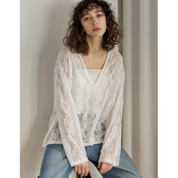 tシャツ 「2026S/S PRE ORDER」深Vネック総レースシアープルオーバーチュニック レデ...