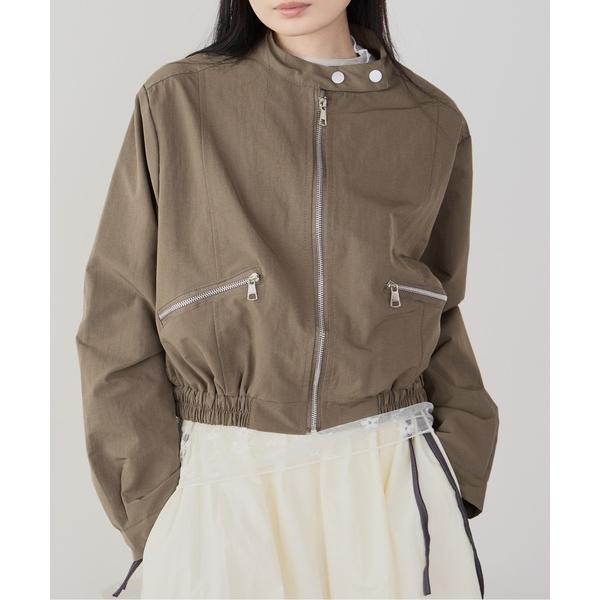 ブルゾン アウター スタンドカラー　ジップポケットライトジャケット レディース