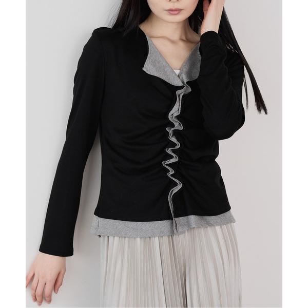 tシャツ フェイクレイヤード切り替えギャザートップス レディース