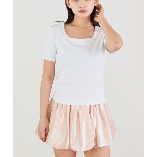 tシャツ ミニマルデザイン　スクエアネックカットソー レディース