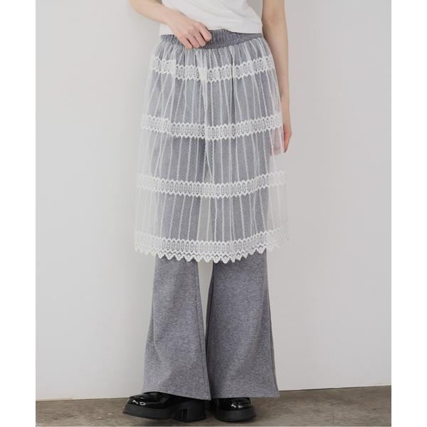 ワイドパンツ スウェットパンツ ジャージ レースレイヤードスウェットパンツ レディース
