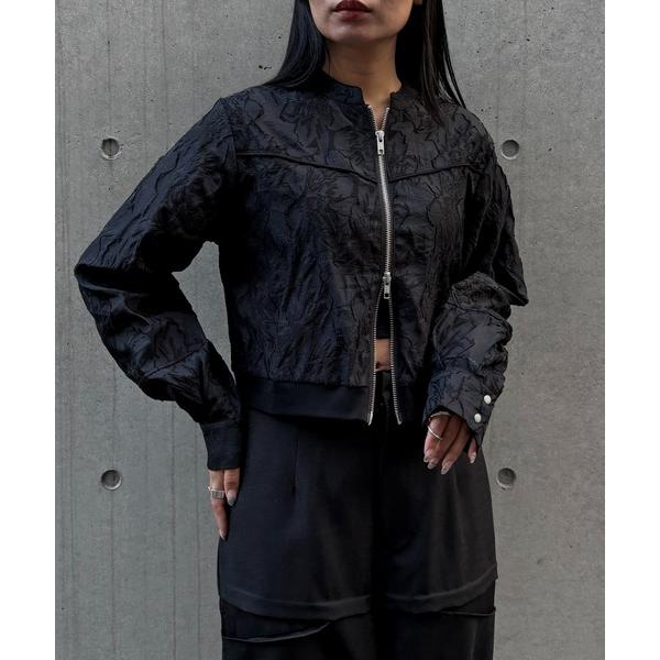 ジャケット ノーカラージャケット 「＆ｇ'aime 」シアージャカードブルゾン　Sheer Jacq...