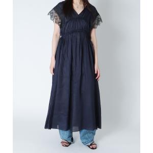 ワンピース 半袖 lace sleeves sheer linen dress(レーススリーブシアーリネンドレス)