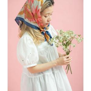 ブラウス シャツ 小花オンケミ刺繍 パフスリーブチュニックブラウス レディース