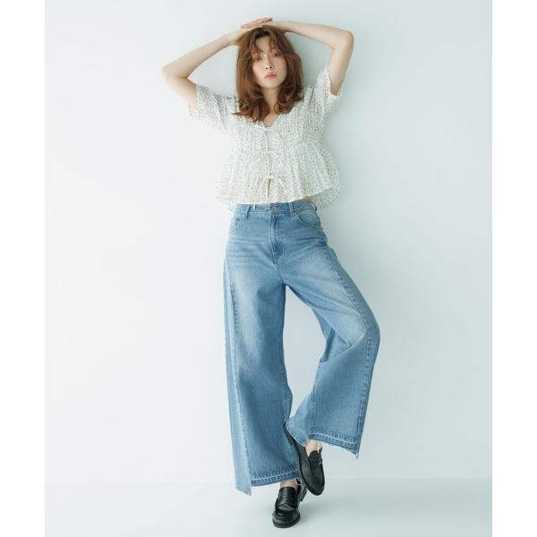 ワイドパンツ ジーンズ デニム デニムパンツ 「八木アリサ・上西星来 着用」パネル切り替えデニムワイ...