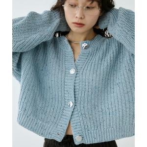 カーディガン メタルボタンクロップドミックスニットカーディガン レディース