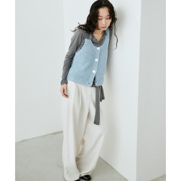 ベスト ジレ メタルボタンミックスニットベスト「アンサンブル対応可能」 レディース
