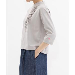 tシャツ モックネック6分袖フリルTシャツ レディース