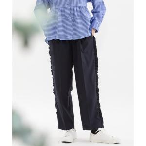 パンツ サイドフリルセンタープレスクロップドパンツ レディース