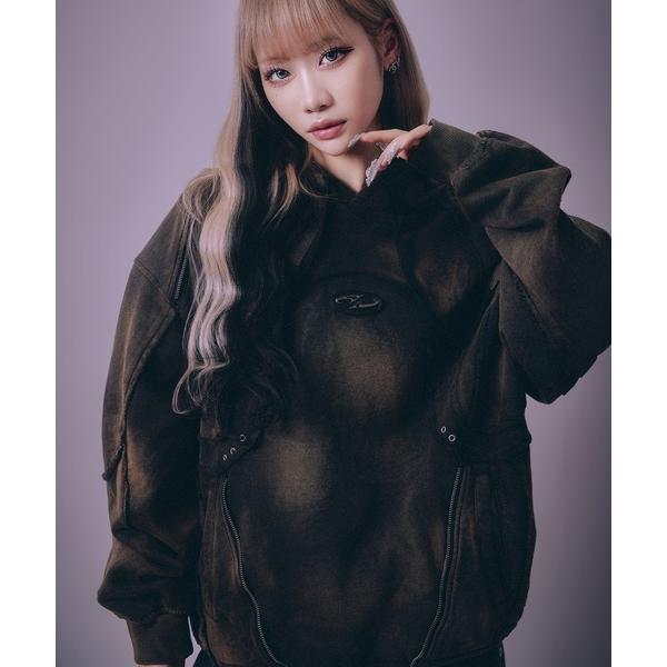スマホショルダー パーカー 「P.N UNDERGROUND」カービング切替 ショート丈 プルパーカ...