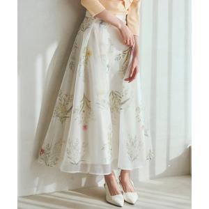 ロング スカート フラワーオーガンジーフレアスカート