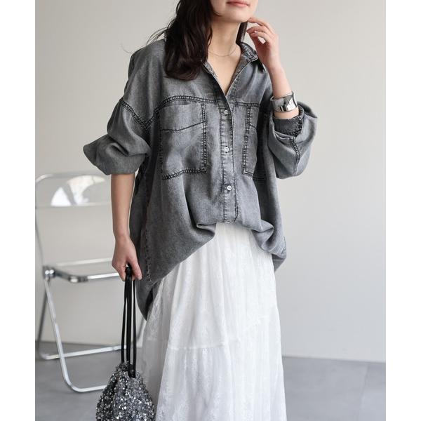 ブラウス シャツ とろみデニム 2WAYルーズオーバーシャツ / 落ち感・大人リラックス・羽織り レ...