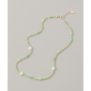 カラフルビーズ花モチーフネックレス