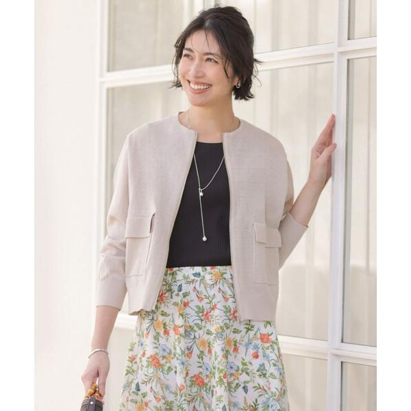 ブルゾン アウター LINEN COTTON BLEND ニット ブルゾン レディース