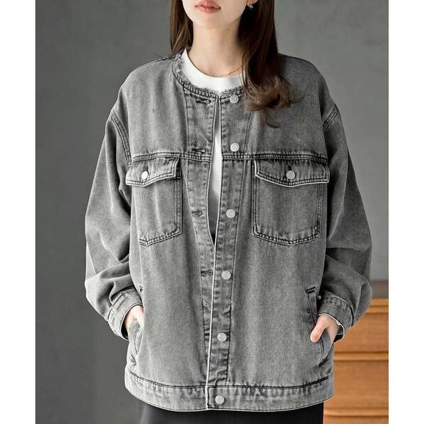 デニムジャケット gジャン ノーカラービックＧジャン レディース