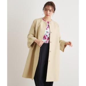 ノーカラーコート コート 「洗える／サスティナブル素材」ギャザースリーブ グログランコート レディース