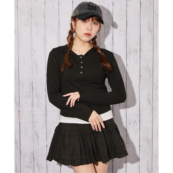 ヘンリーネック tシャツ 「ヘンリーネック×フード付き」レイヤードカットソー／春秋／全3色 レディー...